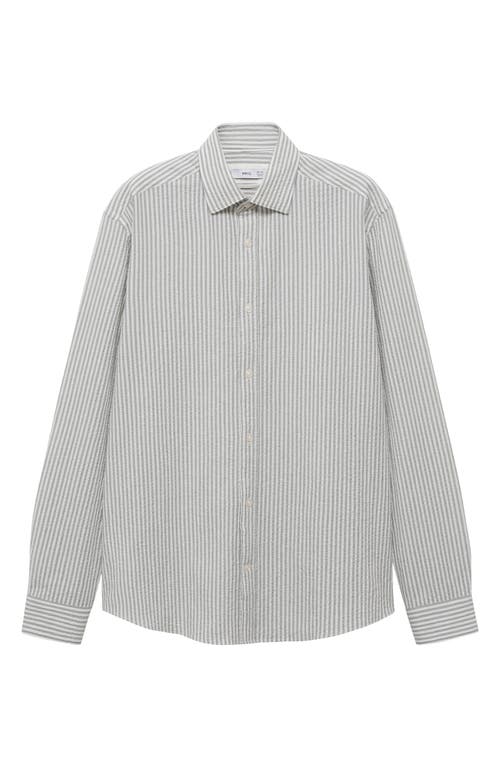 Mango Stripe Stretch Cotton Seersucker Button-up Shirt In White