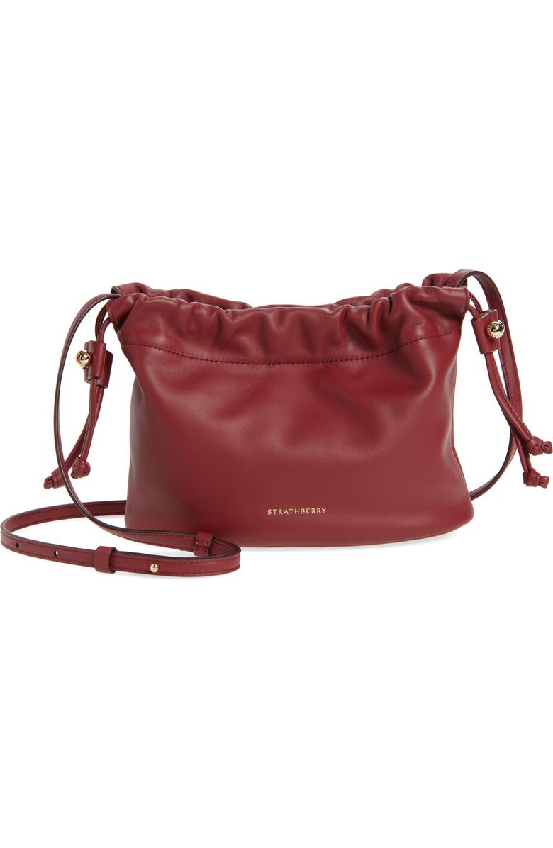 Strathberry Drawstring Leather Crossbody Bag, Main, color, Oxblood