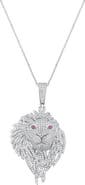 CANDELA JEWELRY Men's Sterling Silver Pavé Cubic Zirconia Lion Head Pendant Necklace