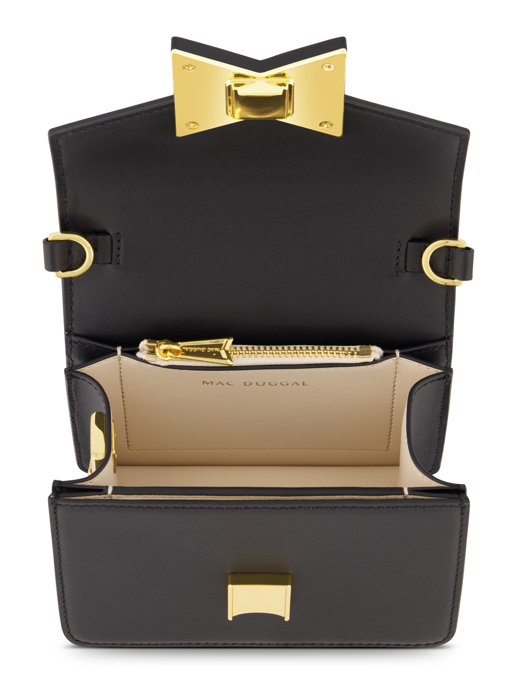 Mac Duggal Mini Leather Gold Strap Crossbody Bag, Alternate, color, Black