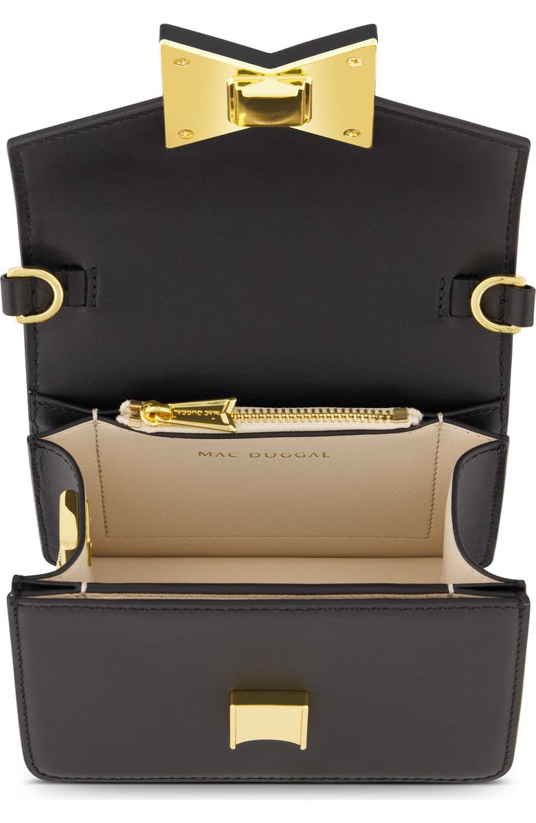 Mac Duggal Mini Leather Gold Strap Crossbody Bag, Alternate, color, Black