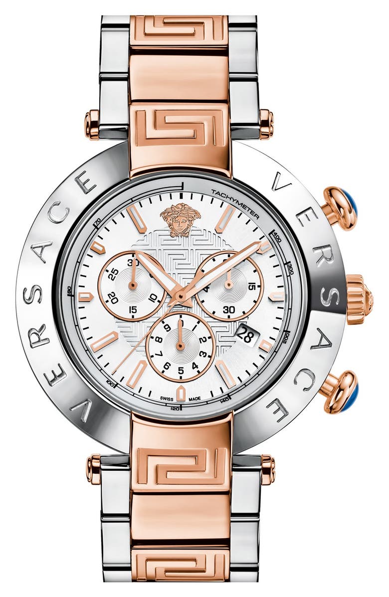 Versace 'Reve' Two-Tone Chronograph Bracelet Watch, 46mm, Main, color,