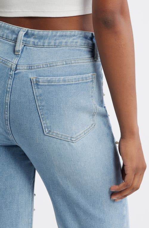 Ptcl High Waist Faux Pearl Flare Leg Jeans In Indigo