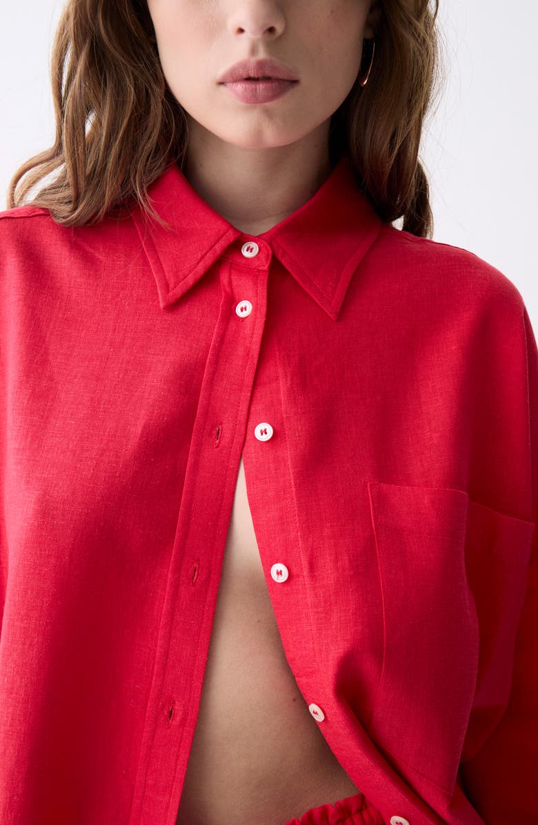 DELUC Roxa Button-Up Tunic Shirt, Alternate, color, Red