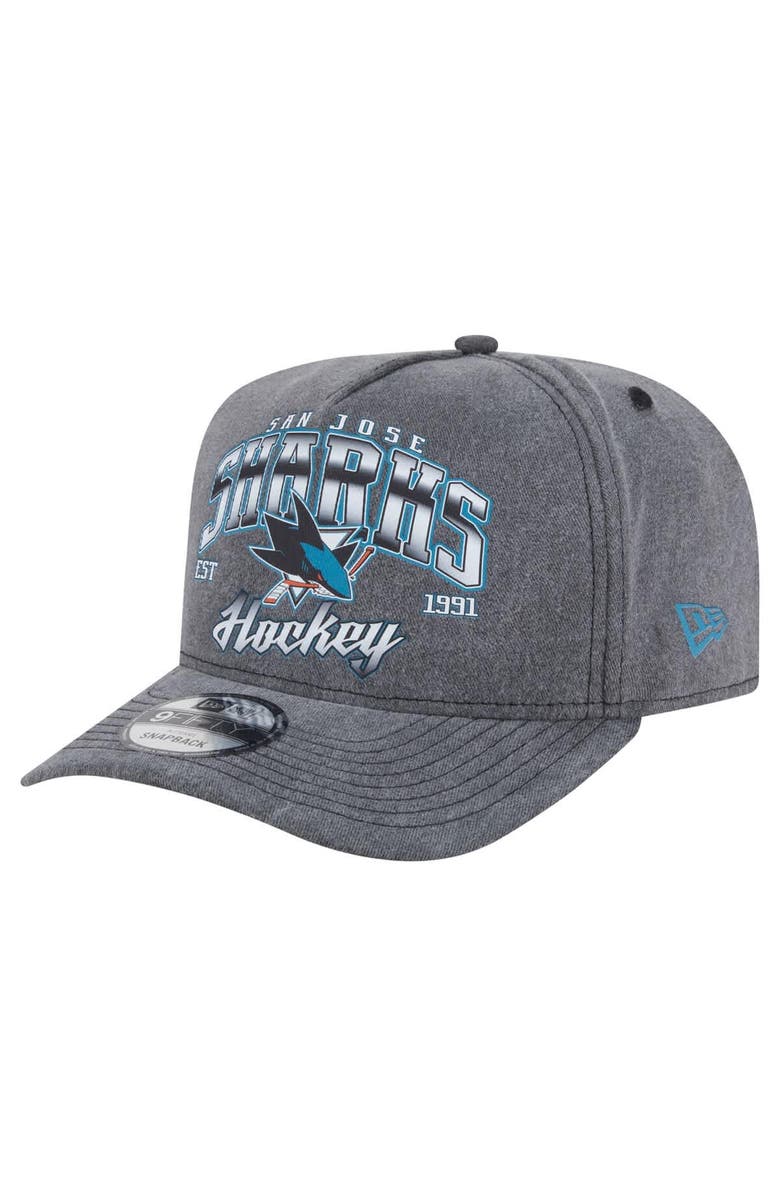 New Era Men's New Era Charcoal San Jose Sharks Throwback Washed A-Frame Pre-Curved 9FIFTY Snapback Hat, Main, color, Charcoal