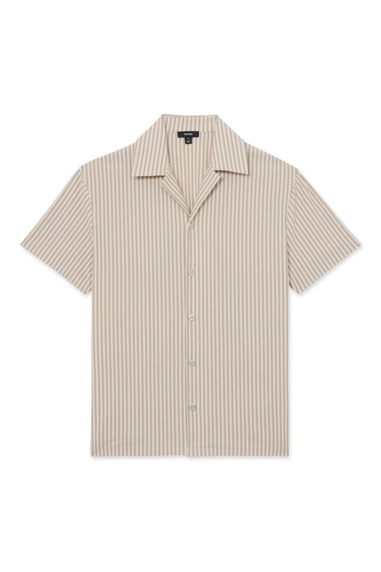 Aurelia Stripe Cotton Blend Camp Shirt, Alternate, color, STONE/ WHITE