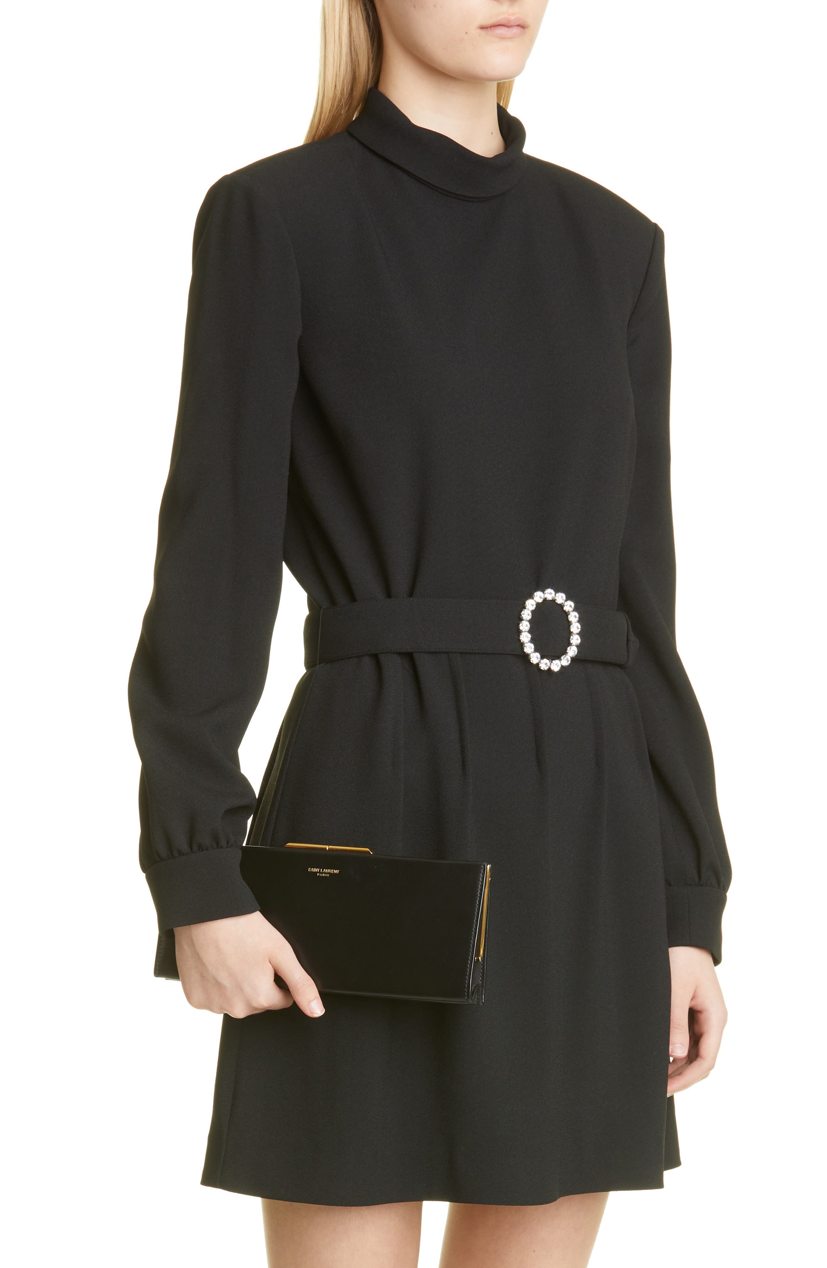 Saint Laurent Midnight Leather Clutch, Alternate, color, 