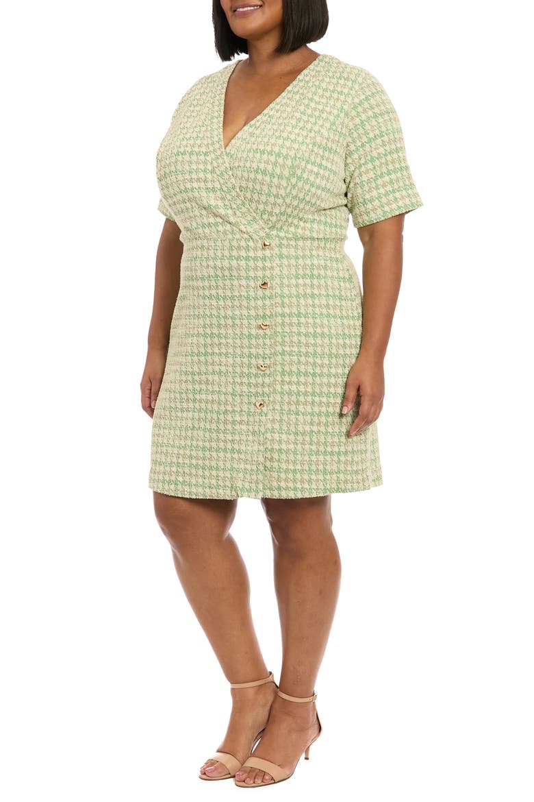 Short Sleeve Bouclé Faux Wrap Dress, Alternate, color, GREEN