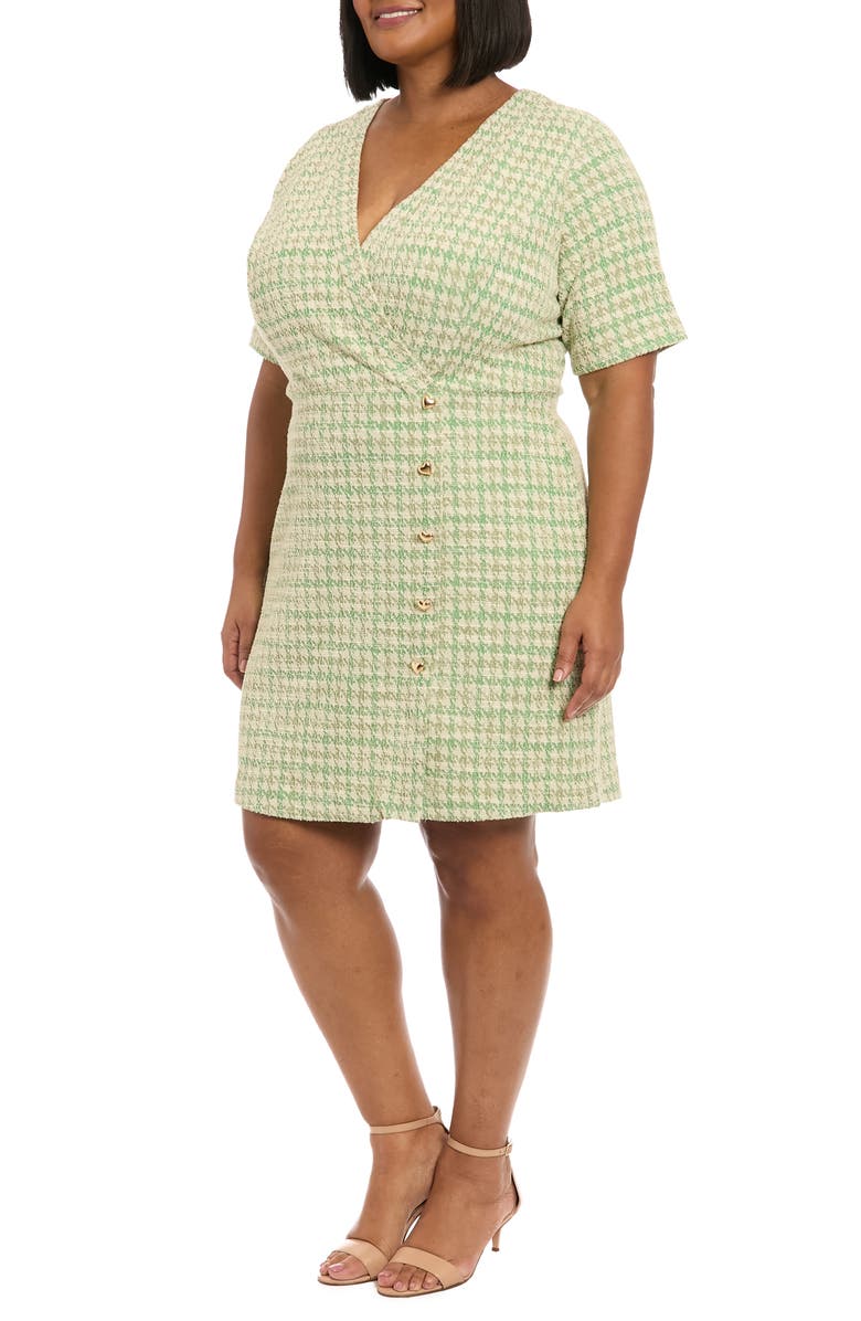 London Times Short Sleeve Bouclé Faux Wrap Dress, Alternate, color, Green