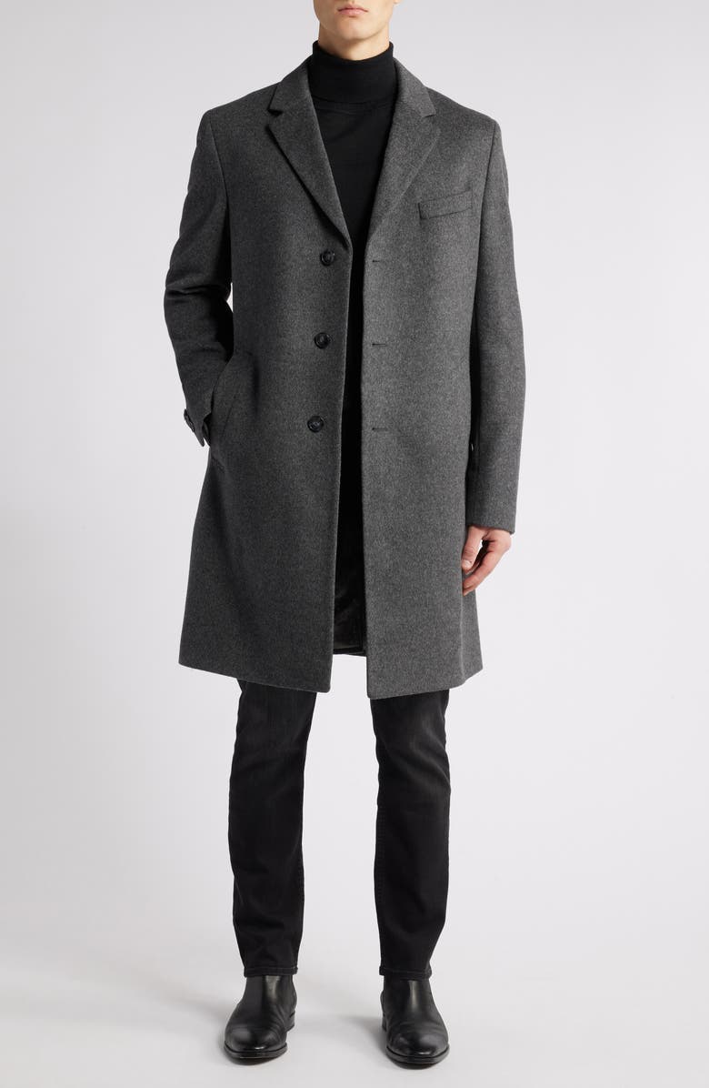 BOSS Hyde Felted Wool & Cashmere Car Coat, Main, color, Med Gy