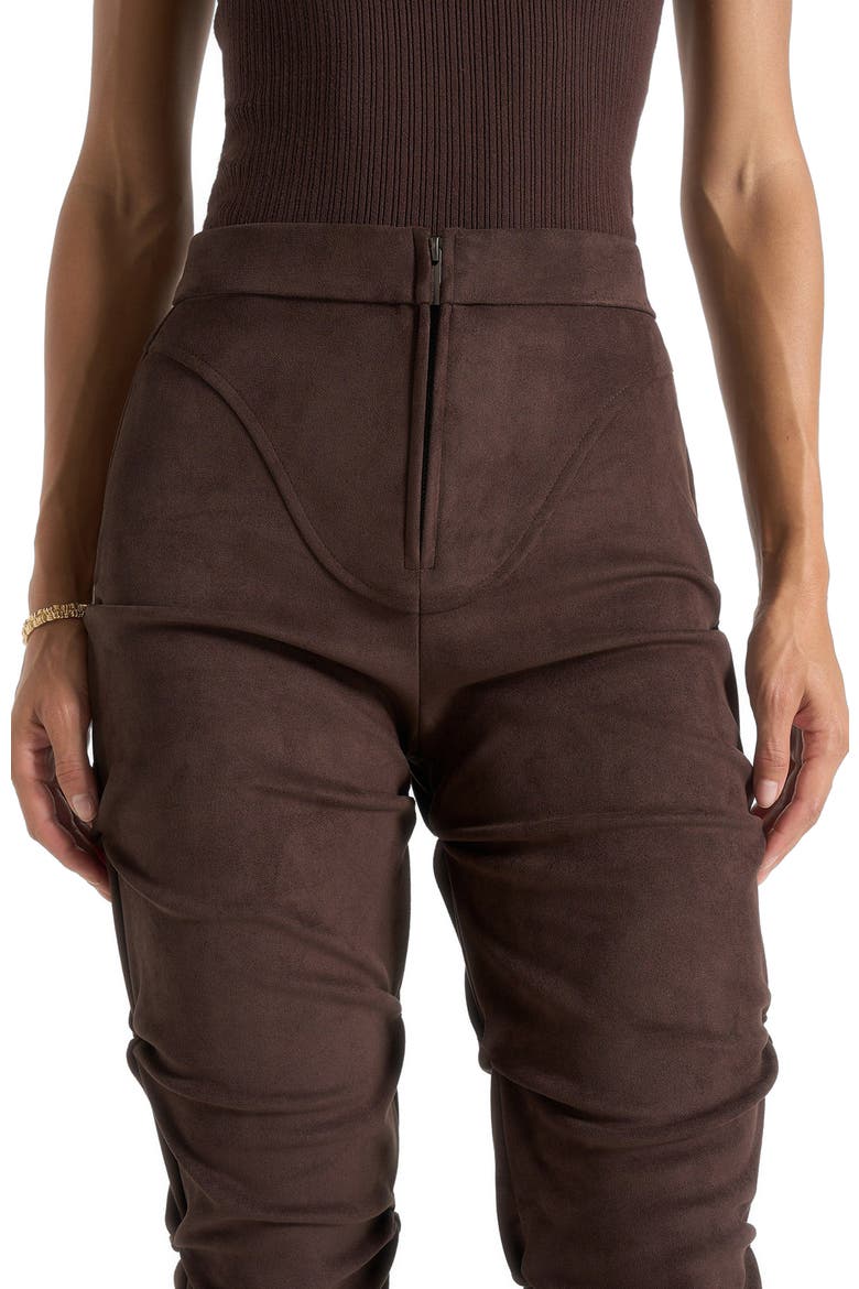 Caroline Tacked Suede Flared Trousers, Alternate, color, Brown