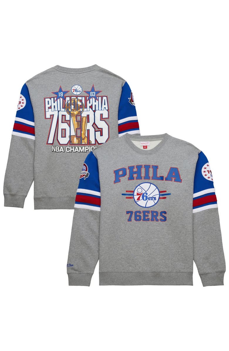 Mitchell & Ness Men's Mitchell & Ness Heather Gray Philadelphia 76ers Hardwood Classics All Over 4.0 Pullover Sweatshirt, Main, color, Heather Gray