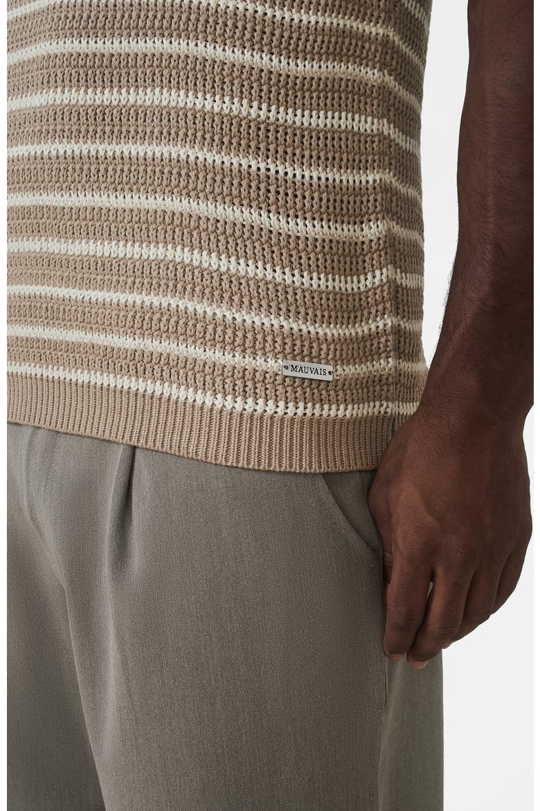 Fontelina Button Placket Knit Stripe Polo, Alternate, color, Medium Beige