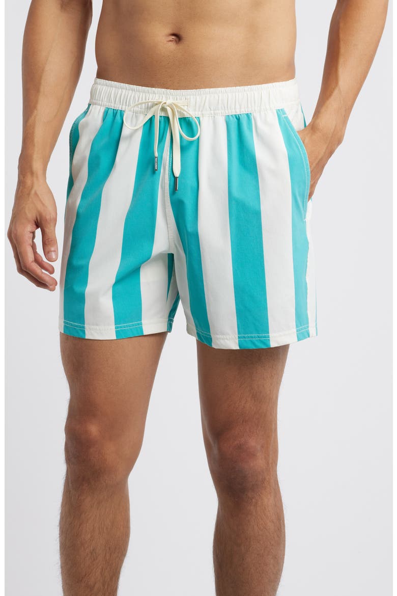 The Bungalow Water Repellent Swim Trunks, Main, color, CABANA STRIPE