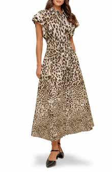 FLYING TOMATO Leopard Print Midi Dress