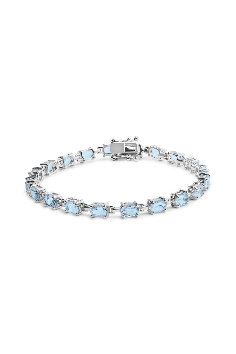 .925 Sterling Silver 11.0 Cttw Oval Shaped Created Light Blue Topaz Link Bracelet, Main, color, Silver
