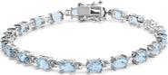 Haus of Brilliance .925 Sterling Silver 11.0 Cttw Oval Shaped Created Light Blue Topaz Link Bracelet