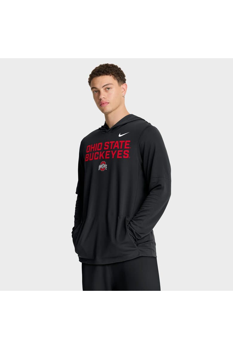 Men's Nike Black Ohio State Buckeyes 2025 Sideline Performance Long Sleeve Hoodie T-Shirt, Main, color, Black