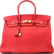 Pre-Owned Hermes Birkin Handbag Red Togo with Gold Hardware 35