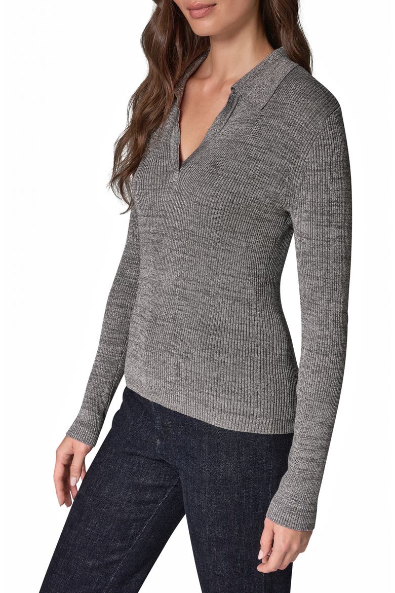 Metallic Rib Polo Sweater, Alternate, color, GREY/ SILVE
