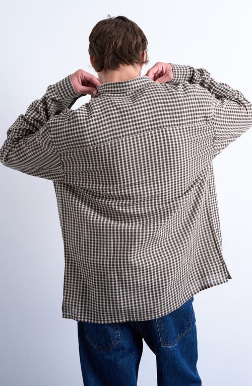 Topman Textured Gingham Check Long Sleeve Button-up Shirt In Brown