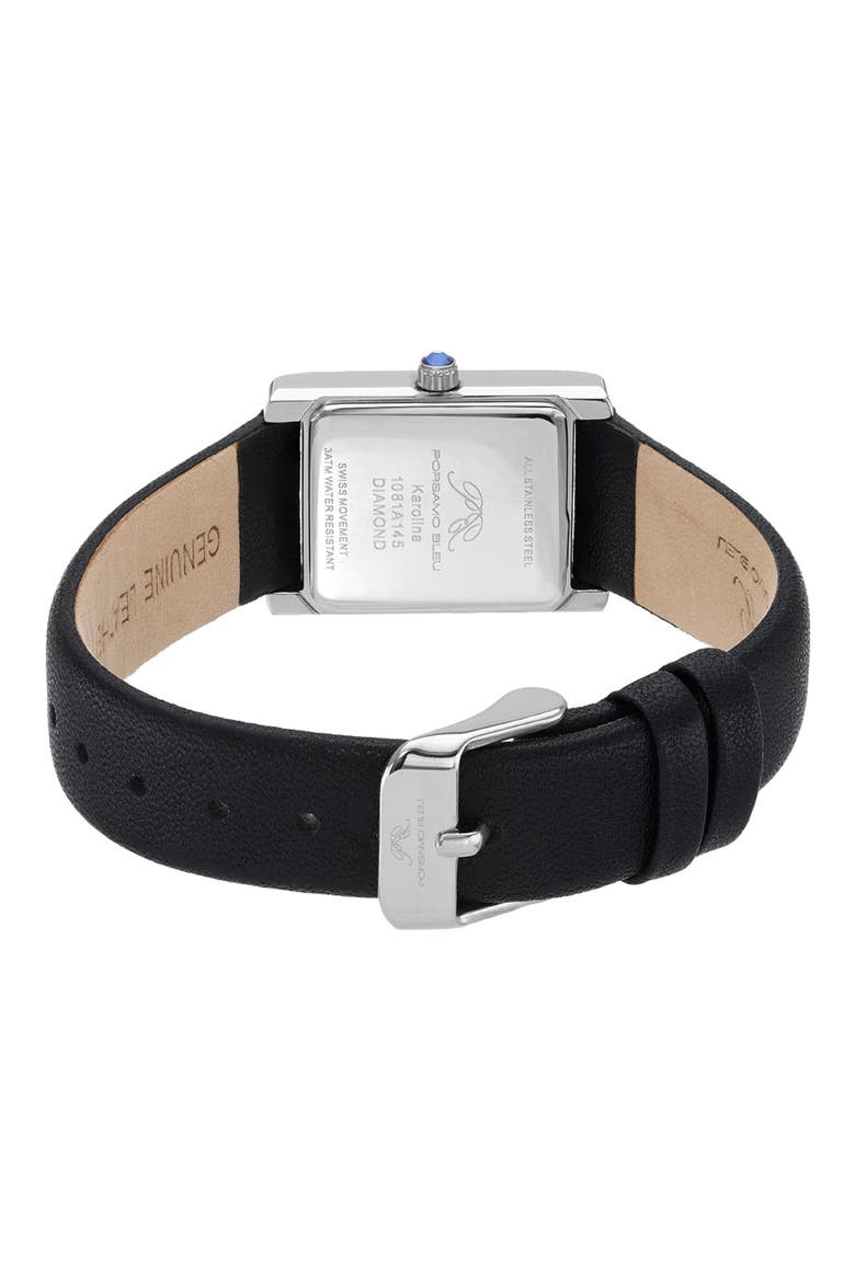 Karolina Diamond Leather Strap Watch, 21.5mm x 30mm - 0.06 ctw, Alternate, color, SILVER-BLACK