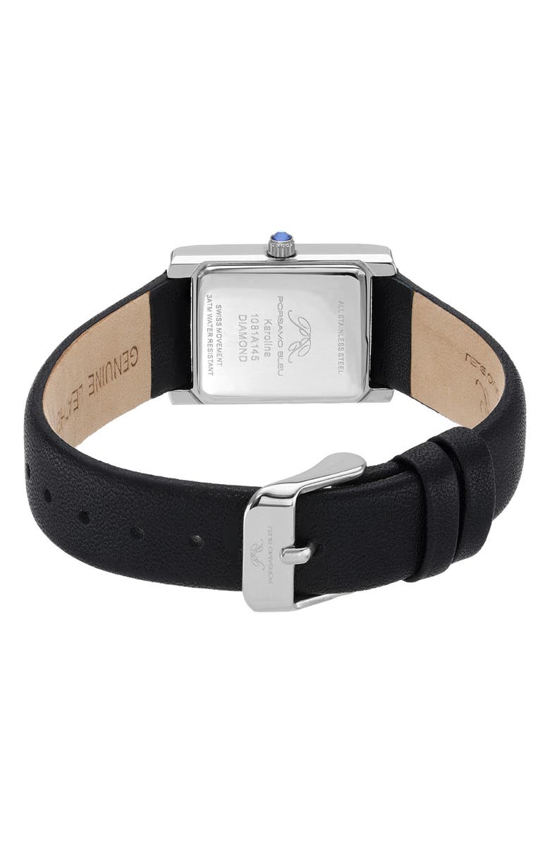 PORSAMO BLEU Karolina Diamond Leather Strap Watch, 21.5mm x 30mm - 0.06 ctw, Alternate, color, Silver-Black