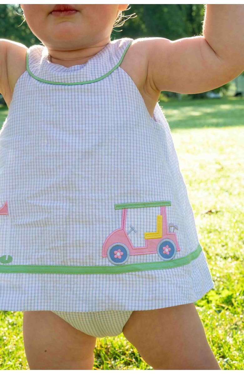 Florence Eiseman Check Seersucker Skirted Romper with Golf Cart, Alternate, color, Blue/White