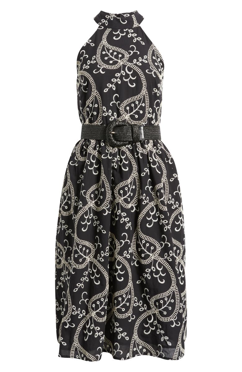 Anne Klein Embroidered Belted Cotton Midi Dress, Alternate, color, 