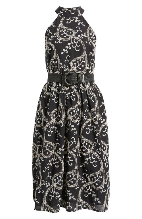 Anne Klein Embroidered Belted Cotton Midi Dress
