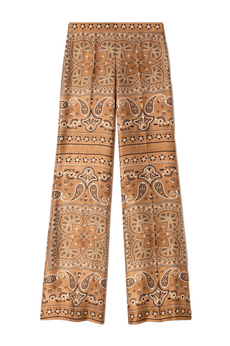 Bandana-print floaty trousers, Alternate, color, Brown / black
