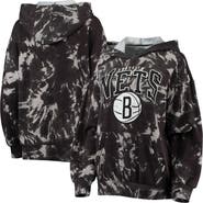 Majestic Threads Women's Majestic Threads Black Brooklyn Nets Burble Tie-Dye Tri-Blend Pullover Hoodie