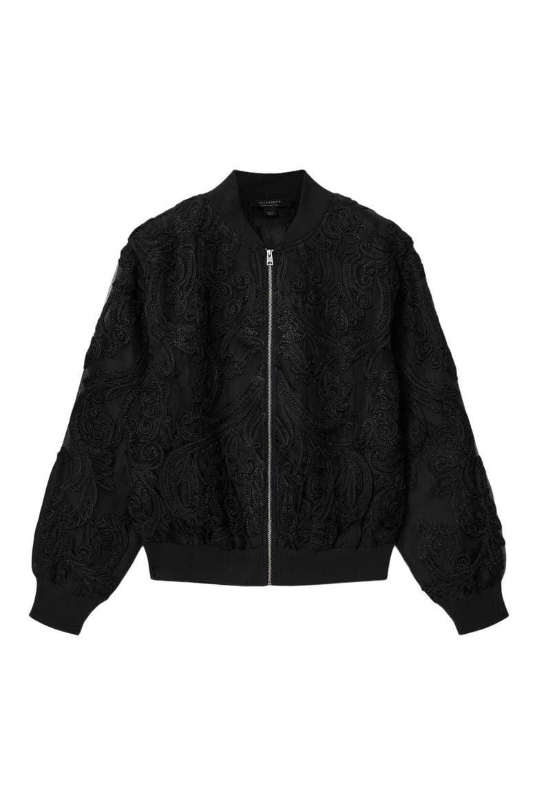 Jade Embroidered Bomber Jacket, Alternate, color, BLACK