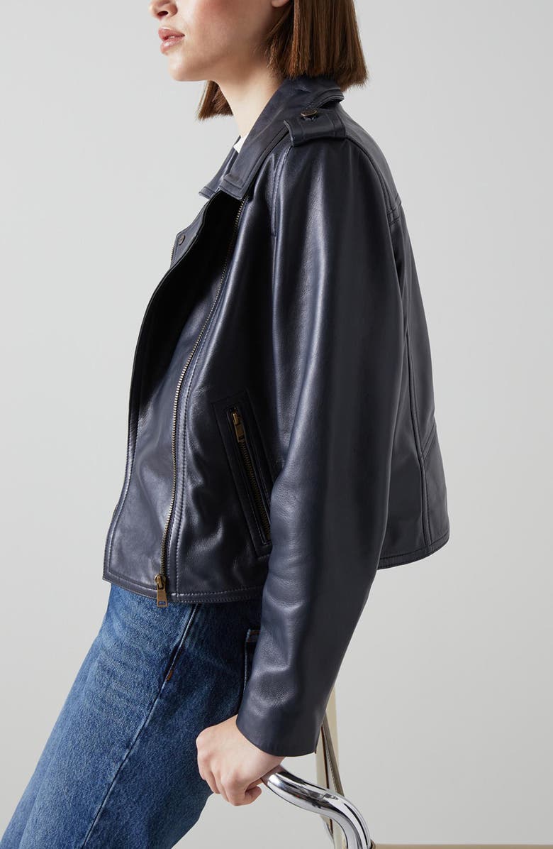 LK Bennett Ernest Leather Moto Jacket, Alternate, color, 