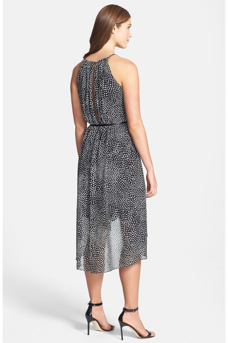 Belted Print Chiffon High/Low Dress, Alternate, color, BLACK/ SOFT WHITE