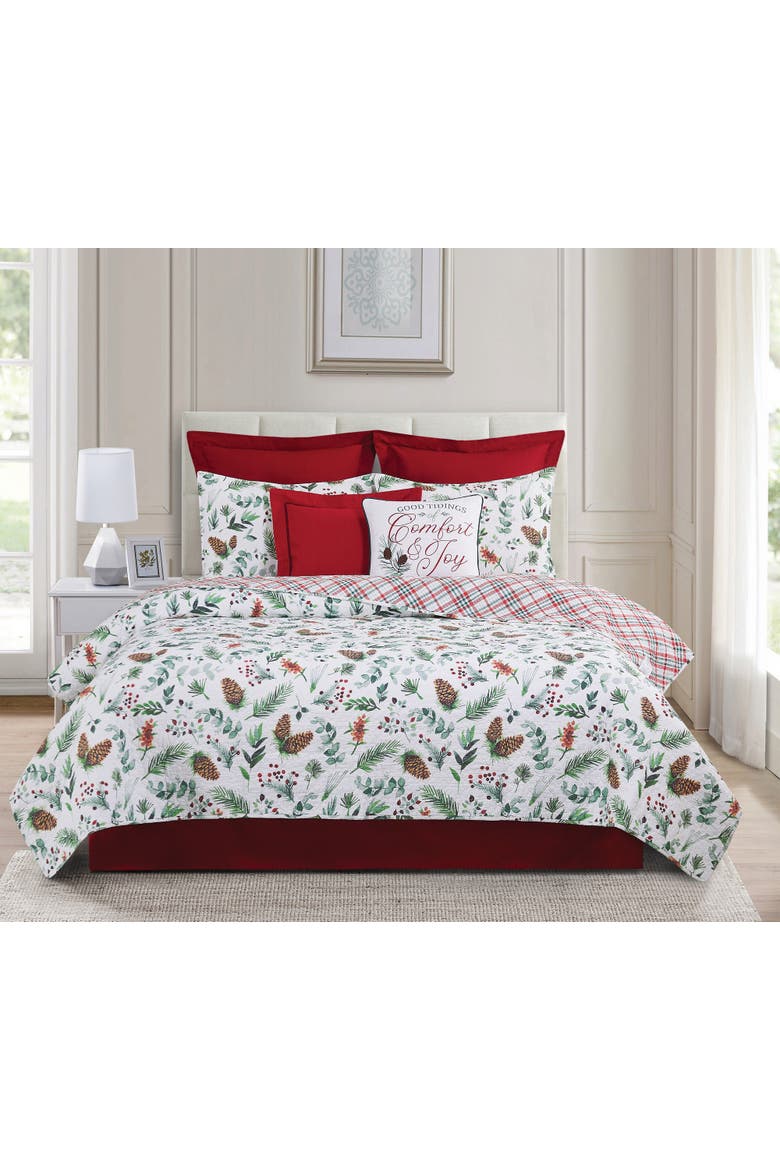 Jovie Pinecone Cotton Quilt Set  - Reversible and Machine Washable, Alternate, color, Green