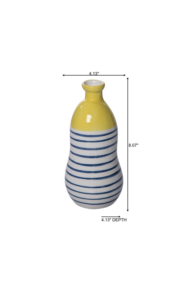 Transpac Ceramic Citrus Indigo Vase Stripes Multicolored for Floral Display and Home Decor, Alternate, color, Multicolored