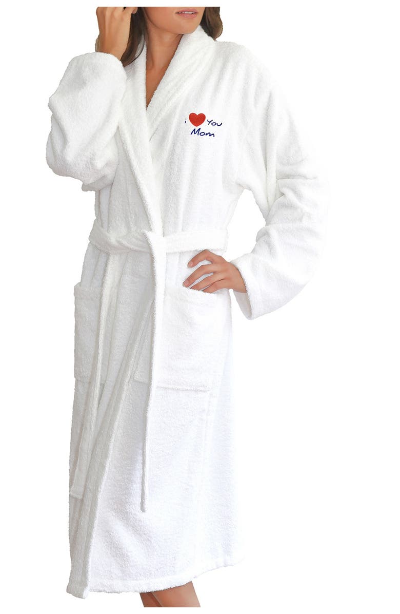 Linum Home Textiles 'I Love You Mom' Embroidered White Terry Bathrobe, Main, color, White