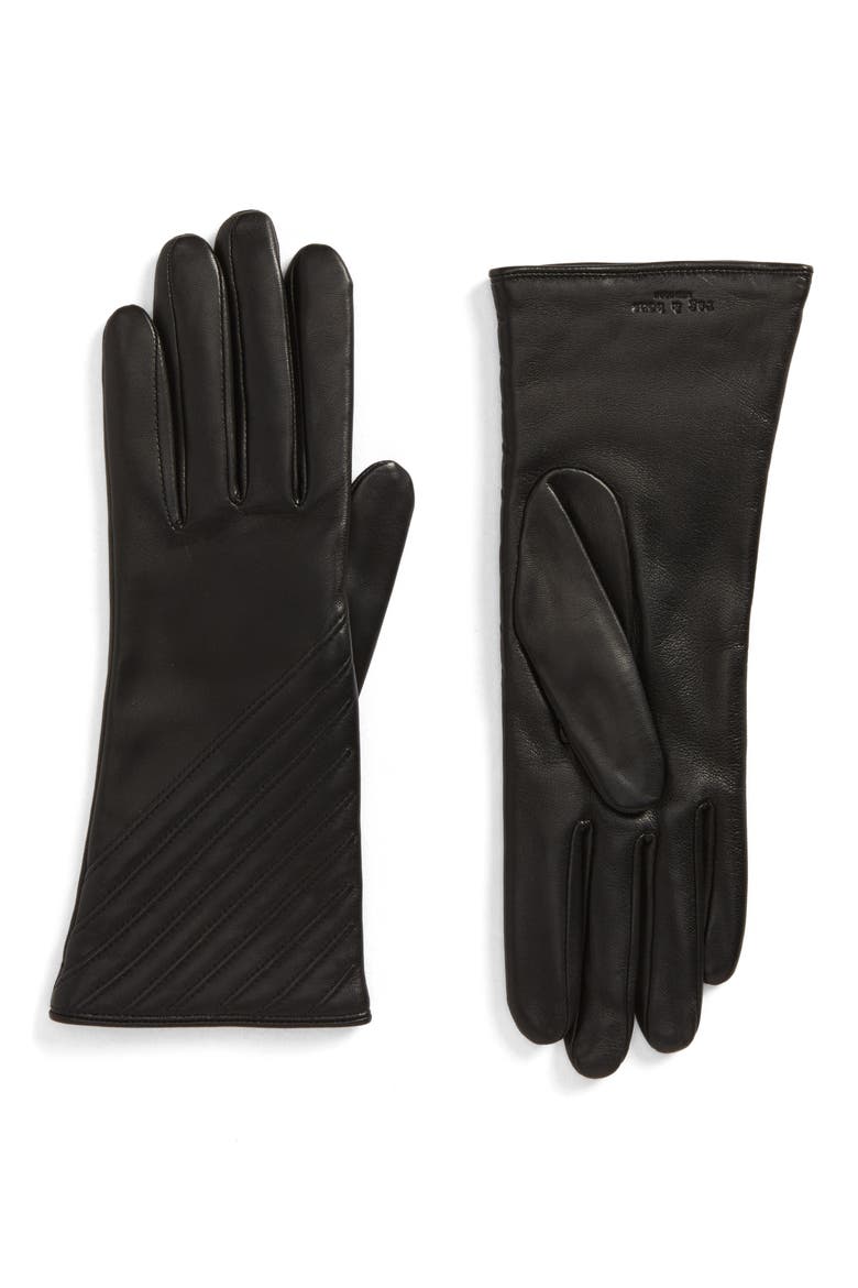 Slant Leather Gloves, Main, color, BLACK