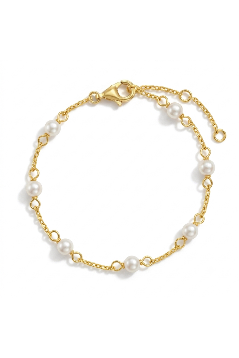 Pearl Linked Girls Plated Bracelet, Main, color, White