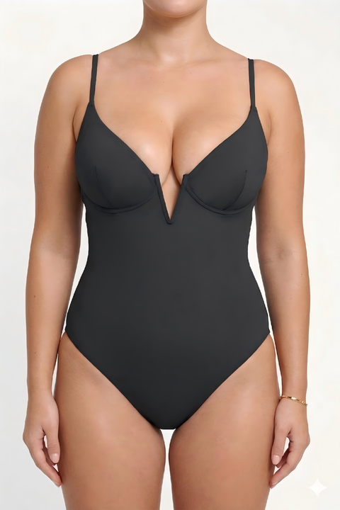 Plunging V Built-in Shapewear Low Back One-Piece Swimsuit