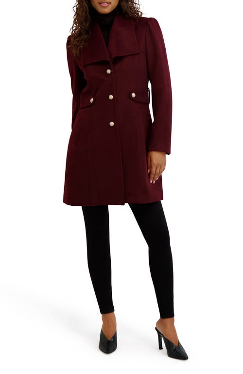 Kensie Wool Blend Long Coat In Burgundy