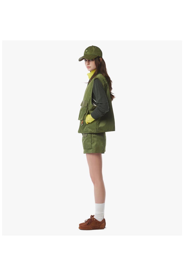 Skirt-Layered Shorts in ECONYL® and Monogram Print Leather, Alternate, color, Khaki-Moss