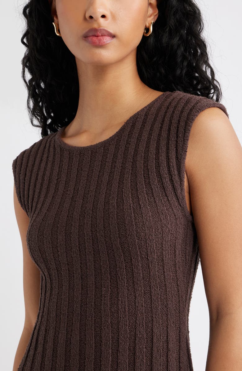 Open Edit Tie Back Cap Sleeve Linen Blend Rib Sweater Dress, Alternate, color, Brown Seal