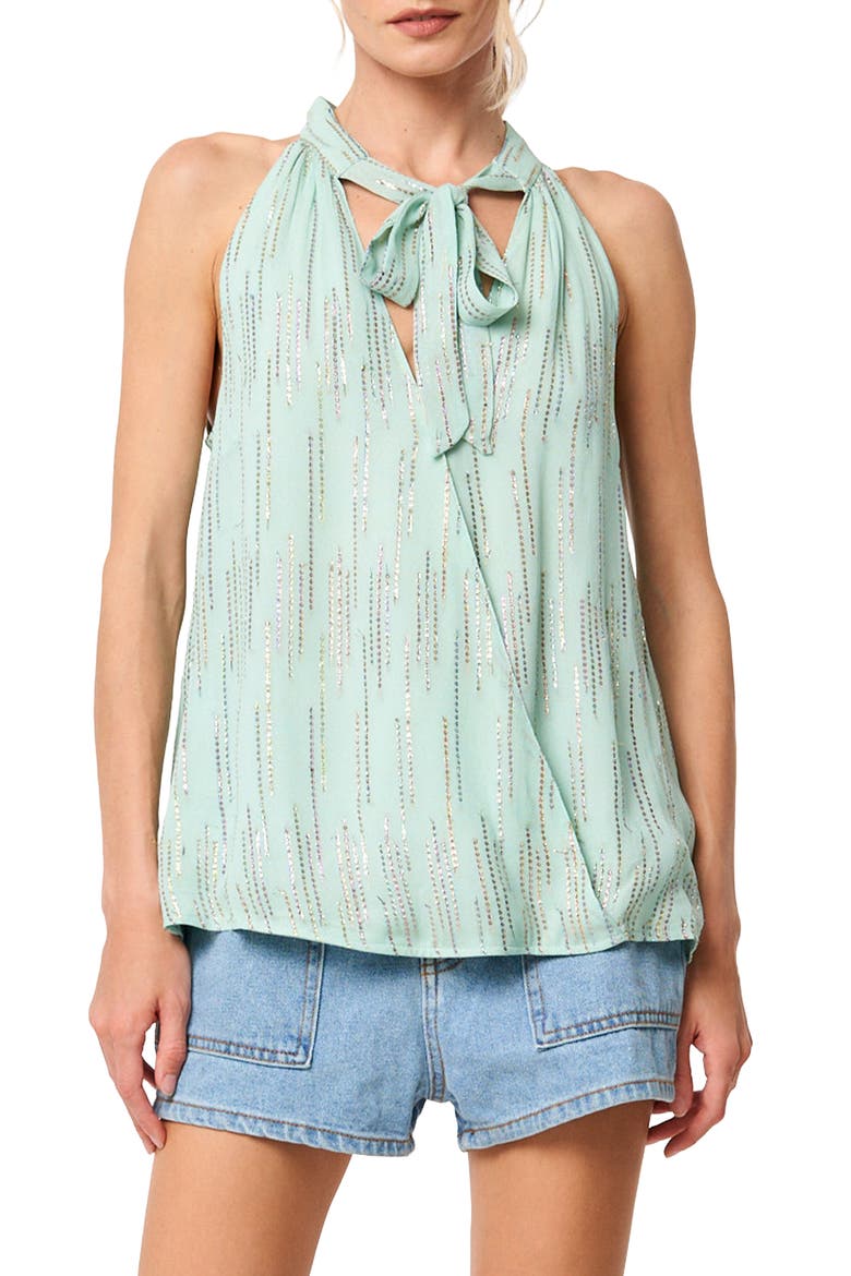 Cadence Tie Neck Metallic Surplice Top, Alternate, color, DUSTY BLUE