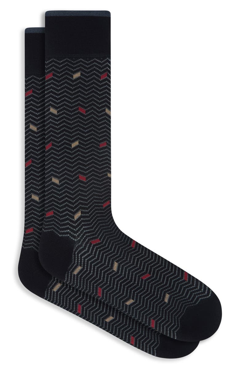 Bugatchi Herringbone Pattern Mercerized Cotton Blend Dress Socks, Main, color, Black