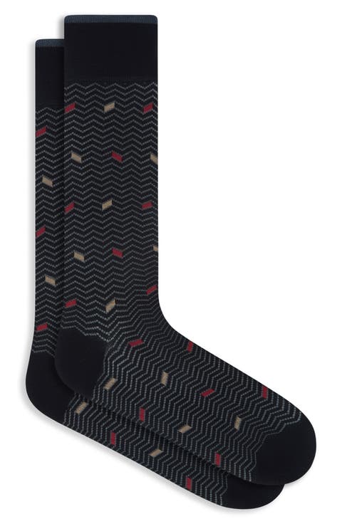 Herringbone Pattern Mercerized Cotton Blend Dress Socks