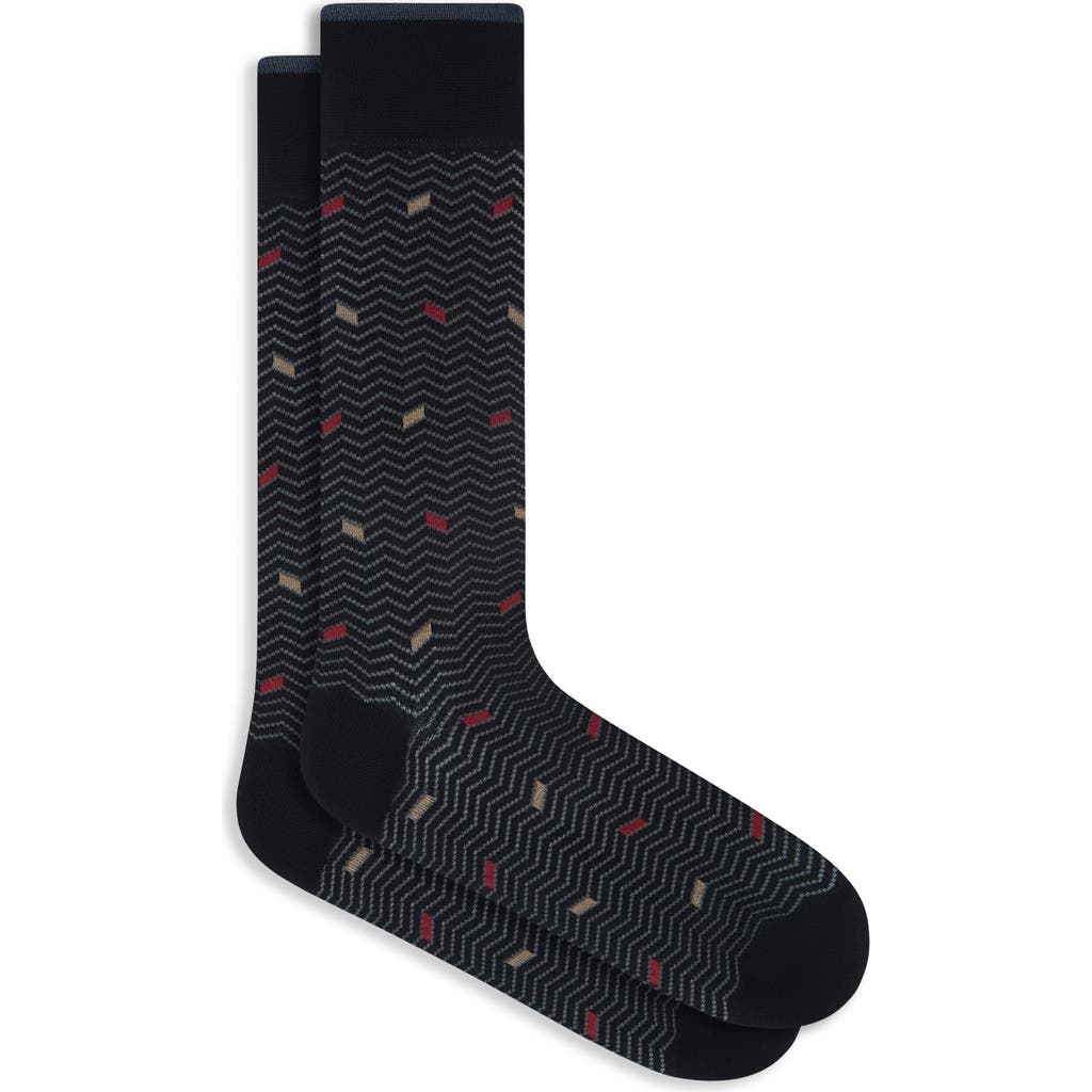 Bugatchi Herringbone Pattern Mercerized Cotton Blend Dress Socks In Black