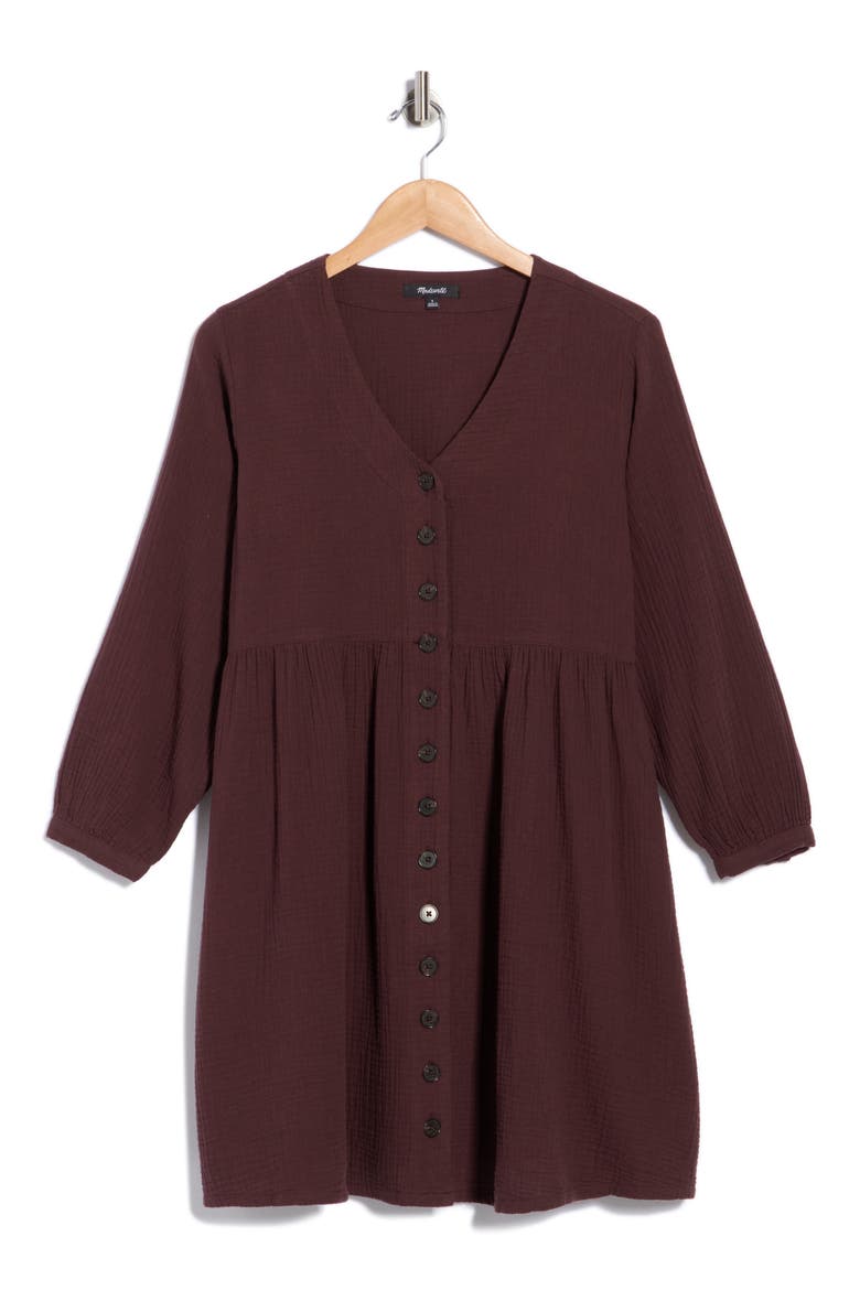 Nima Long Sleeve Double Gauze Cotton Minidress, Alternate, color, CHOCOLATE RAISIN