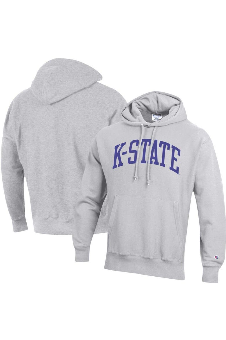 Men's Champion Heathered Gray Kansas State Wildcats Team Arch Reverse Weave Pullover Hoodie, Main, color, Heather Gray